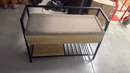 Storage Bench with Cushion and Shoe Shelf