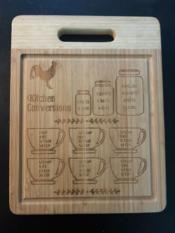 Laser engraved kitchen conversions bamboo cutting board