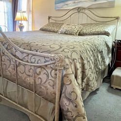 California King Size Bed, Nectar Mattress, Beautiful Ornate Heavy Metal Frame, Box Springs And 6 PC Comforter Set