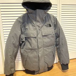 North Face Grey Parka Jacket With Wind Shield