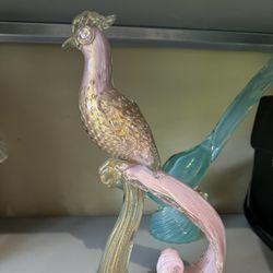 Large Mid Century Murano Art Glass Bird Pheasant Peacock Statue