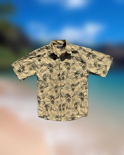 Faded Glory Men’s Size Small Beige Hawaiian Button-Up T-Shirt Short Sleeve