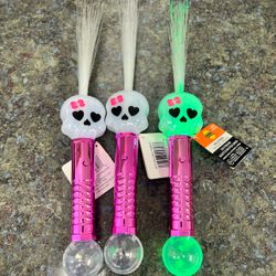 Set of 3 Halloween Skull Light-Up Fiber-Optic Wands