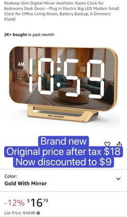 Slim Digital Mirror Aesthetic Alarm Clock for Bedrooms Desk Decor - Plug in Electric Big LED Modern Small Clock for Office Living Room, Battery Backup