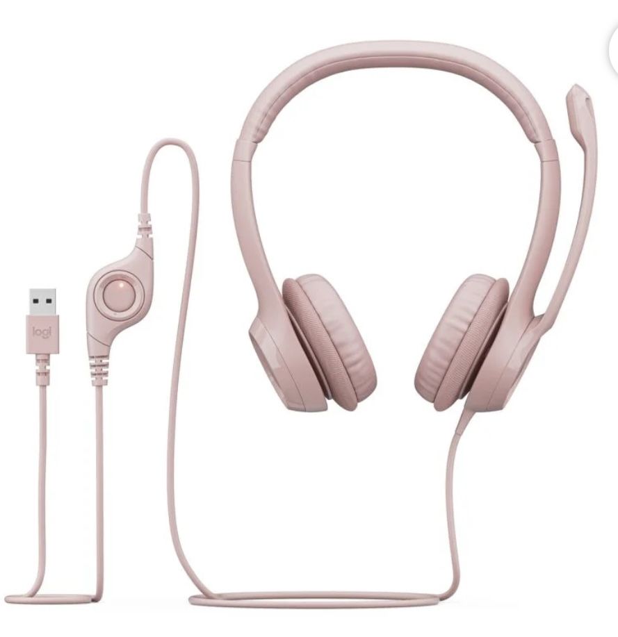 Logitech H390 Wired USB Headset, Stereo Headphones with Noise-Cancelling Microphone, USB, In-Line Controls, PC/Mac/ Laptop, Rose