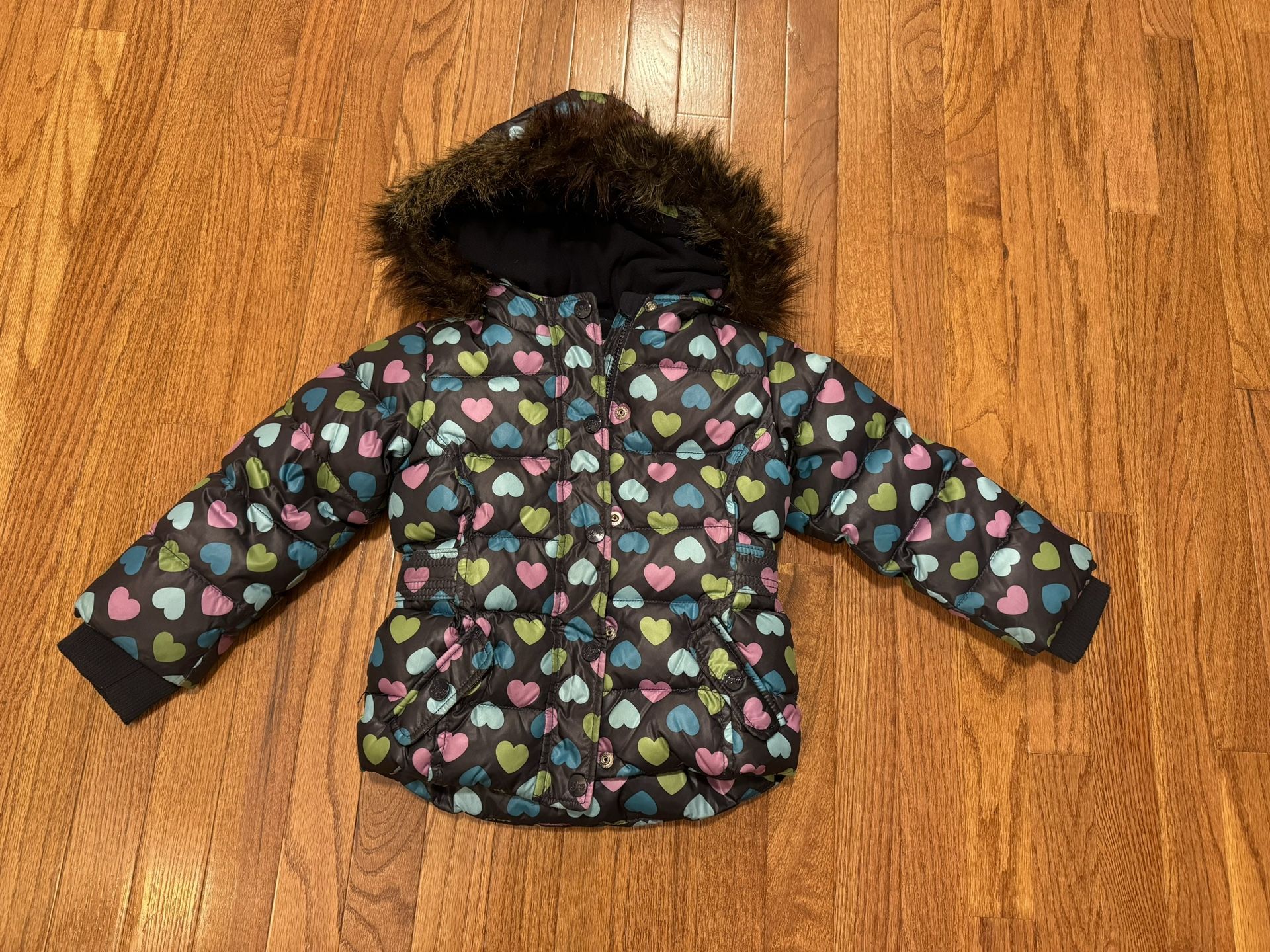 Gap Kids Girls Size 5 DOWN Filled Jacket Winter Coat, Very Warm With Fur Trim Hood