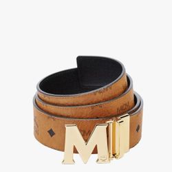 MCM Monogram leather belt with gold-tone hardware Reversible Buckle Size 36 1:1