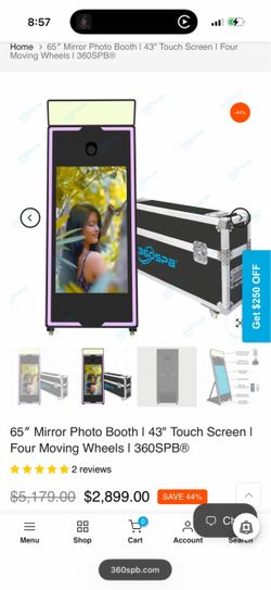 65″ Mirror Photo Booth | 43" Touch Screen | Four Moving Wheels | 360SPB®