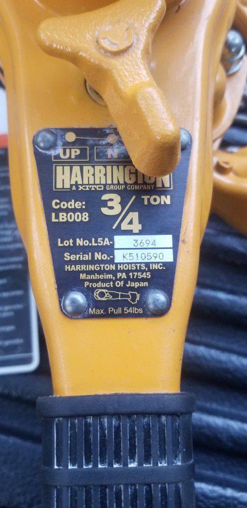 Harrington 3/4 Ton Come along Hoist