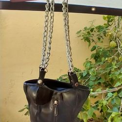 Cute Black Leather Looking Corset Purse W Real Chain Straps