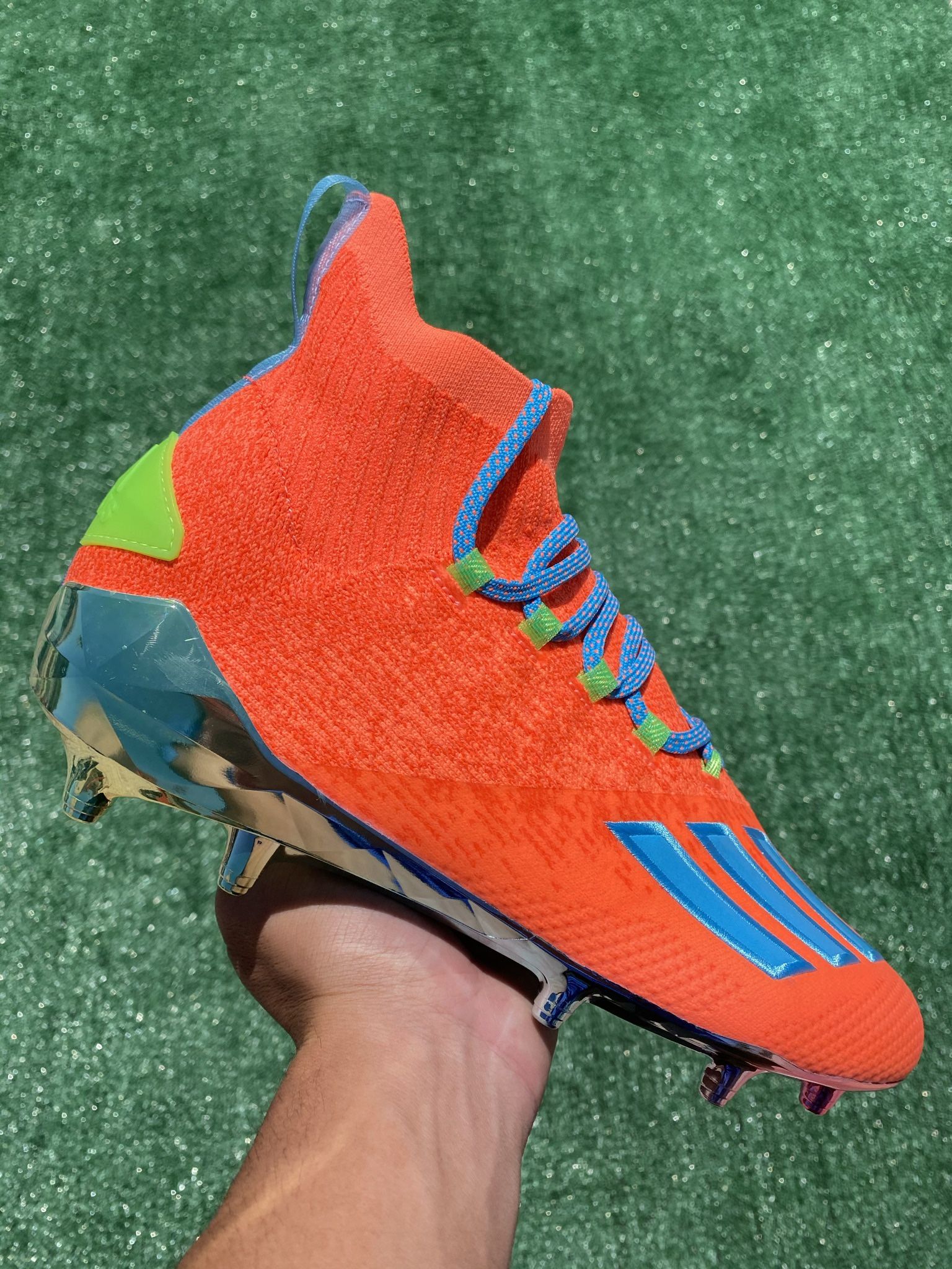 ADIDAS ADIZERO PRIMEKNIT “SIGNAL CORAL / BRIGHT CYAN” FOOTBALL CLEATS (Size 11, Men’s)