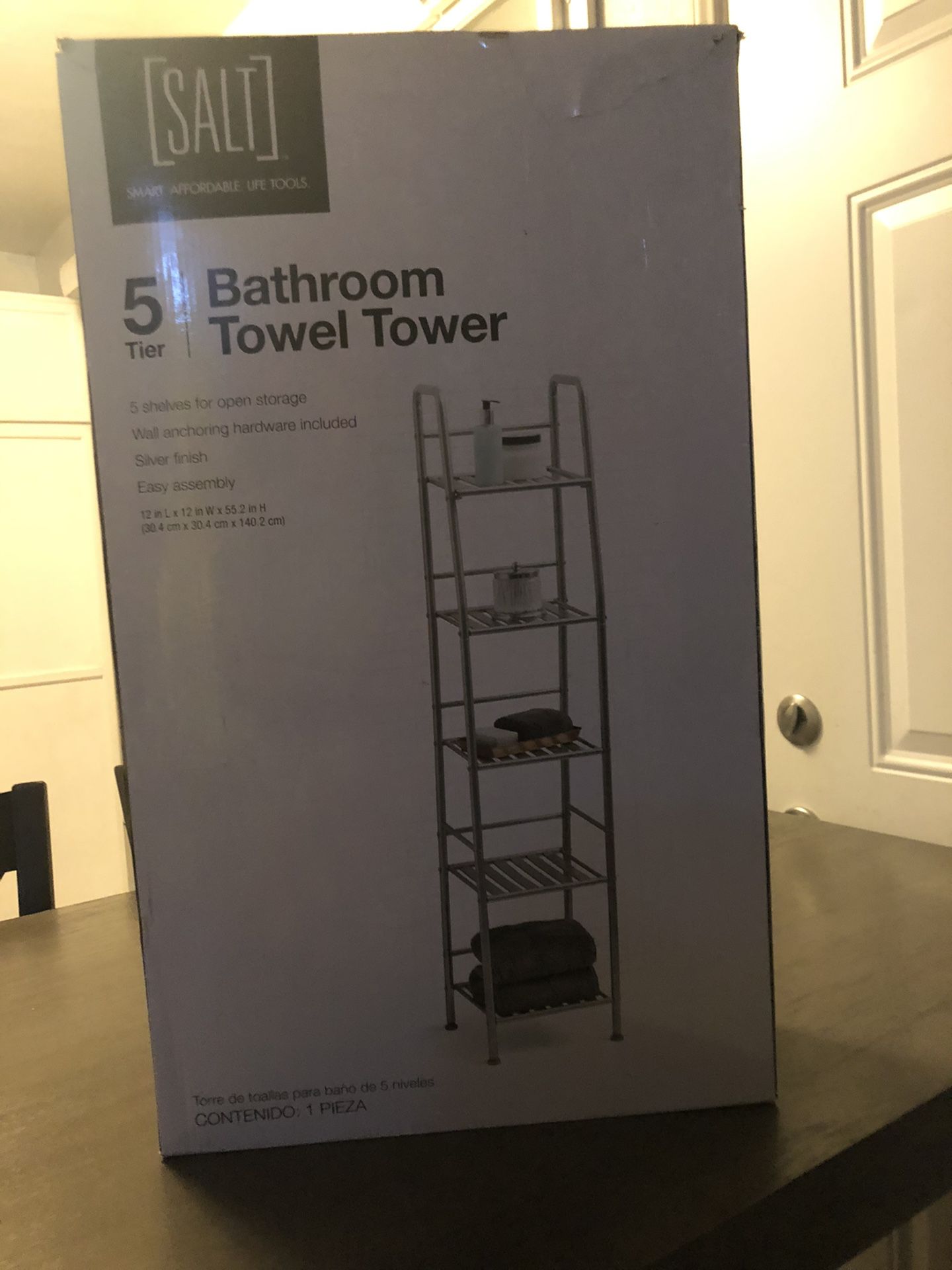 SALT 5 Tier Towel Tower Shelf Steel Home Bathroom Storage Organizer Rack Stand