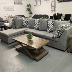 Grey Left Arm Facing Sectional With Pillows 