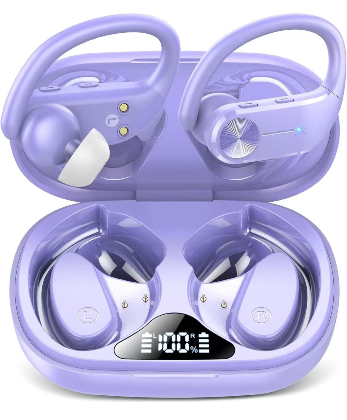 Ear Buds Bluetooth Headphones Wireless Earbuds 50hrs Playtime Sports Earhooks Earphones with LED Display IPX7 Waterproof Built-in Mic Over-Ear Headset