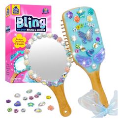 Decorate Your Own Wooden Mirror & Brush Set with Glitter Glue, Beads, Gems, Butterflies, & Ribbons - Fun Christmas Gifts for Girls 8-12, 6-12 Year Old