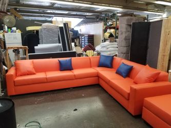 BRAND NEW 11X11FT and 6X13X6FT SECTIONAL SOFAS ORANGE LEATHER , CUSTOM MADE AVAILABLE
