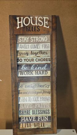 House Rules Rustic Framed Wood Farmhouse Wall Sign 8x24 (Frame Included