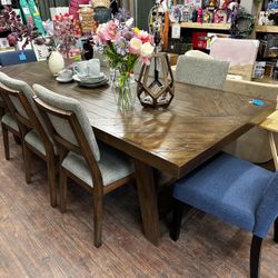 Dining Table With 6 Chairs $1669  Blue Chairs $89 Each New 
