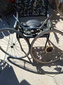 Bicycle seat handle bars and pair of 26 inch rims skinny