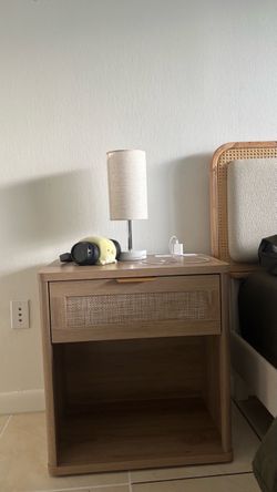 New Wood and Cane Nightstand with Drawer
