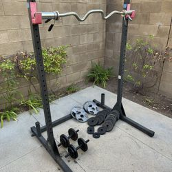 Home Gym Set – Squat Rack, Curl Bar, Dumbbells & Weight Plates