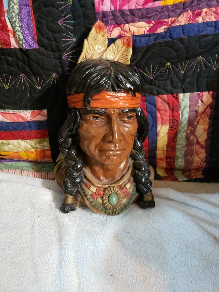 Vintage 1966 BookEnd Indian Chief Bust UNIVERSAL STATUARY Corp Chicago #320

