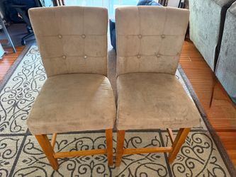 Pair of Tufted Counter-Height Bar Stools - Tan Microfiber