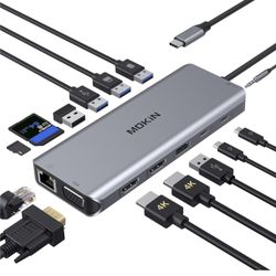 14 in 1 USB-C Docking Station - Dual Monitor Laptop Dock with 2 HDMI, VGA, 5 USB, SD/TF for Dell/Surface/HP/Lenovo Laptops