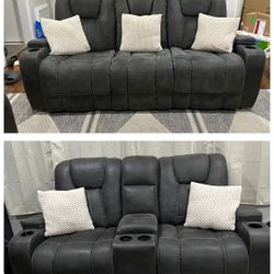 Viking Graphite 83'' Manual Reclining Sofa & 74'' Gliding Console Loveseat