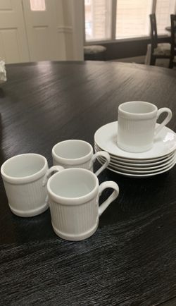 4 White Espresso Cups and Saucers