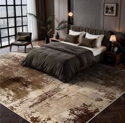 NEW 8x10 WashableBrown and Cream Area Rug