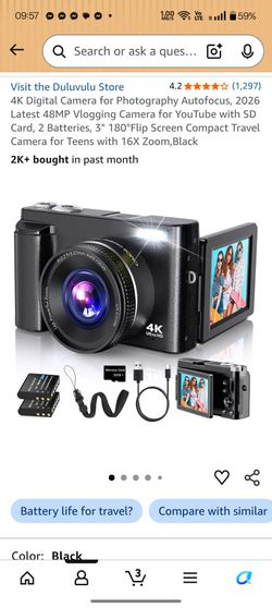 Duluvulu 4K 48MP Digital Vlogging Camera Black