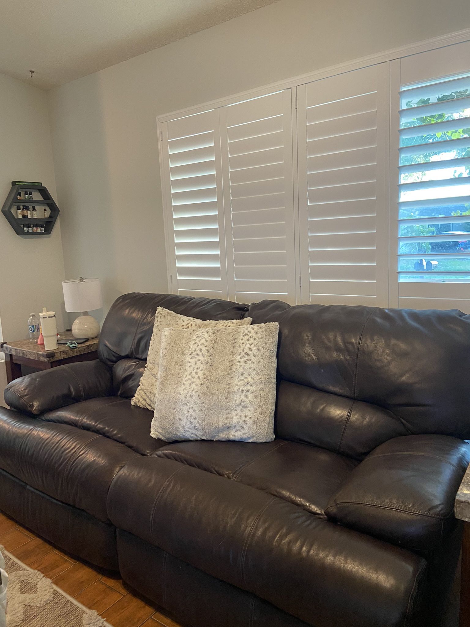 Reclining Brown Leather Sofa and Loveseat