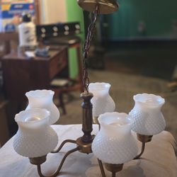 Vintage Milk Glass Light Chandelier 