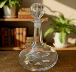 vintage mid-century Orrefors crystal ship's decanter designed by Nils Landberg 12" Tall