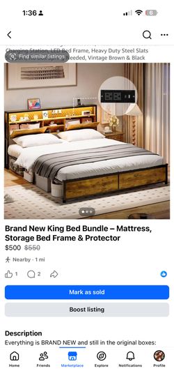 Brand New King Bed Bundle- Mattress, Storage Bed Frame And Mattress Protector