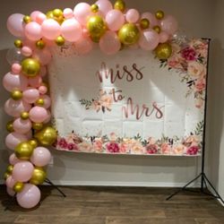 Miss to Mrs Backdrop 7x5ft Pink and white