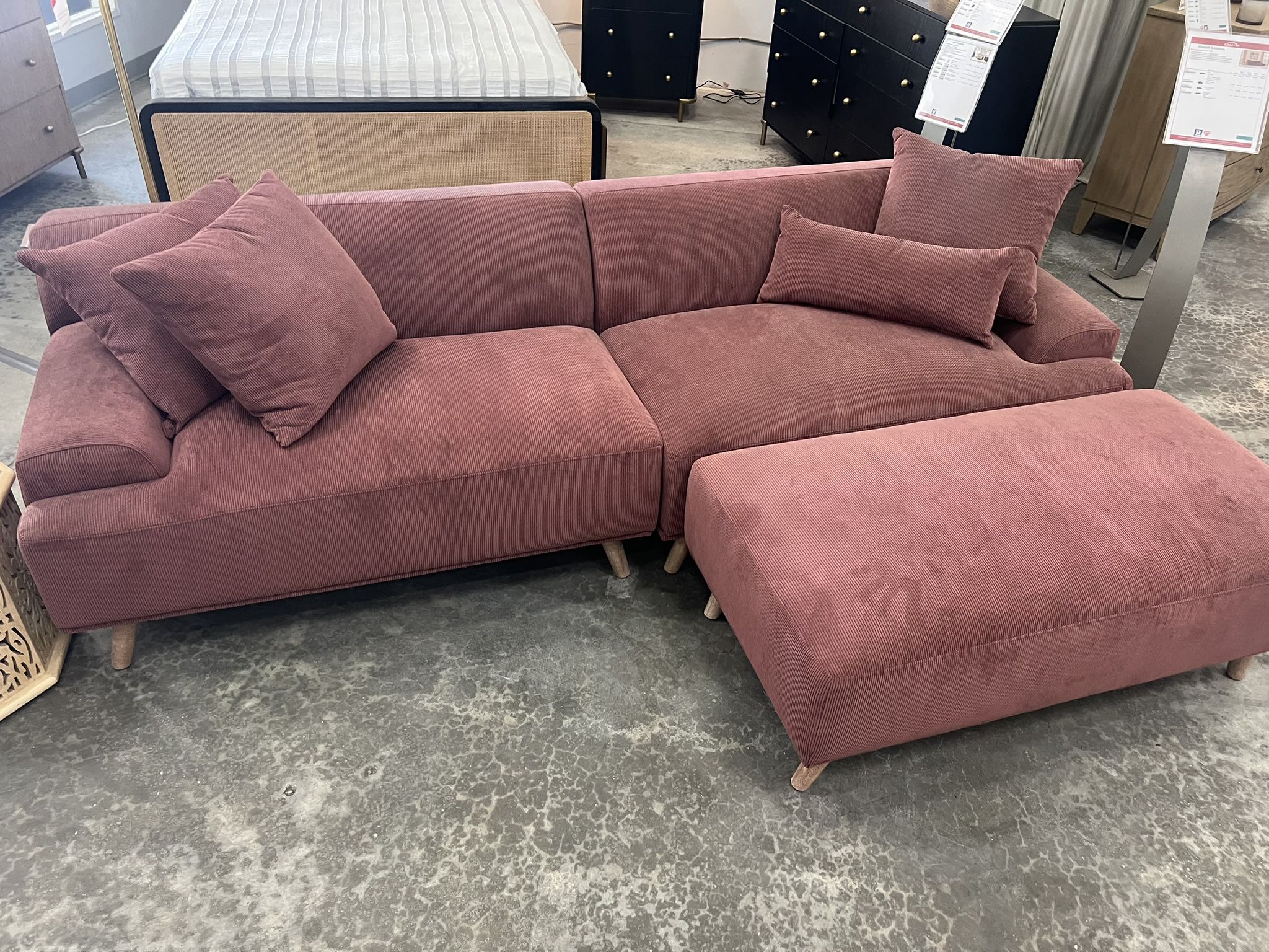 New Mid Century Sectional. 104” X 38” X 23”H. Wine 🍷 Color. Free Delivery!