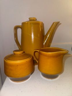 Aurora Ironstone Coffee Pot, Creamer, Sugar Set