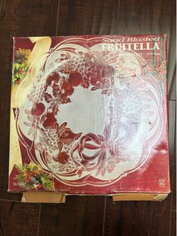 VTG Sali Indonesia Fruitella 15” Glass Holiday Platter Wreath Serving Tray Box