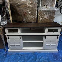 White farmhouse style TV console