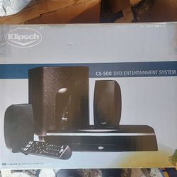 New KLIPSCH DVD SURROUND SYSTEM WITH 2 SPEAKERS, A SUBWOOFER AND DVD/TUNER.   REMOTE. STILL IN THE BOX. PAIS 450. SELLING FOR 200. Make An Offer