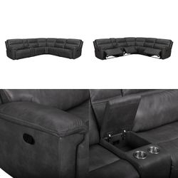 New. MAVERICK GRAY PU Recliner Sectional