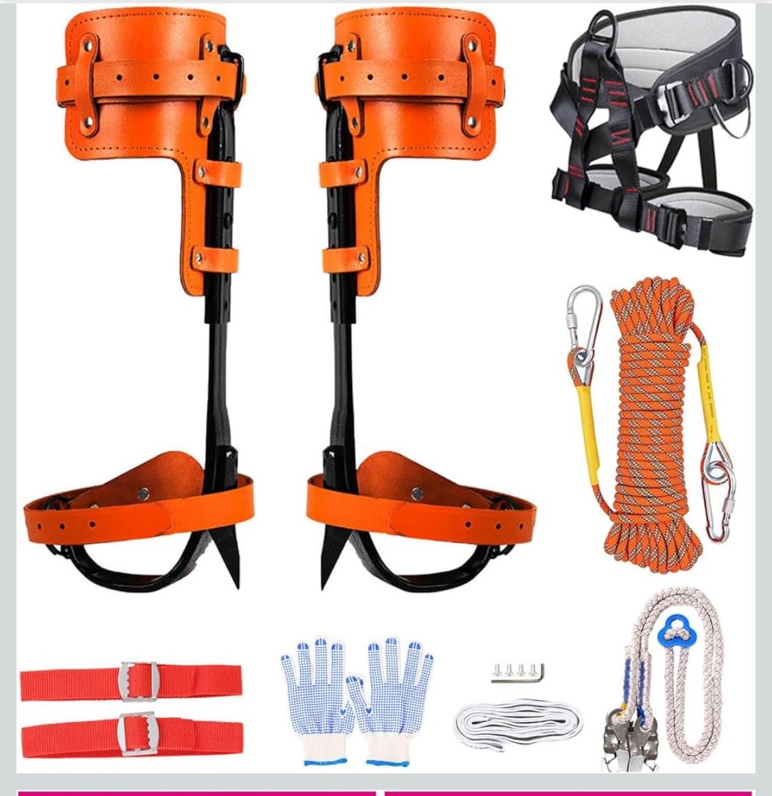 Open Box Tree Climbing Gear, Cowhide Leather Tree Climbing Spikes Set, Height-Adjustable Tree Climbing Spurs for Tree Work, Tree Trimming, Tree Cuttin
