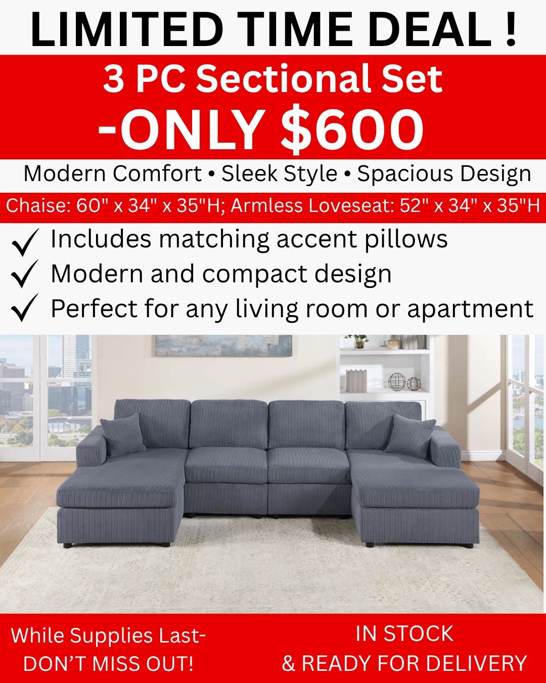 3 Pc Sectional Set