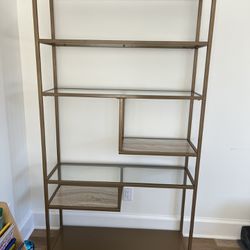 Gold/Brass, Faux Marble and Glass Bookshelf- Like New!