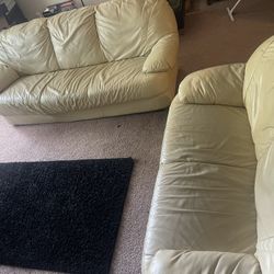 Vintage Leather Vanilla Couch And Loveseat Set 