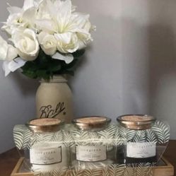 NWT-Livegreen-3 Glass Jars & Wood Tray 