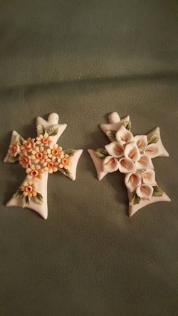Pair of Capodimonte Porcelain Crosses