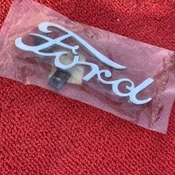 1939 Ford NOS Chrome Plated Die Cast Hood Side Emblem Script w/ Mounting Clips